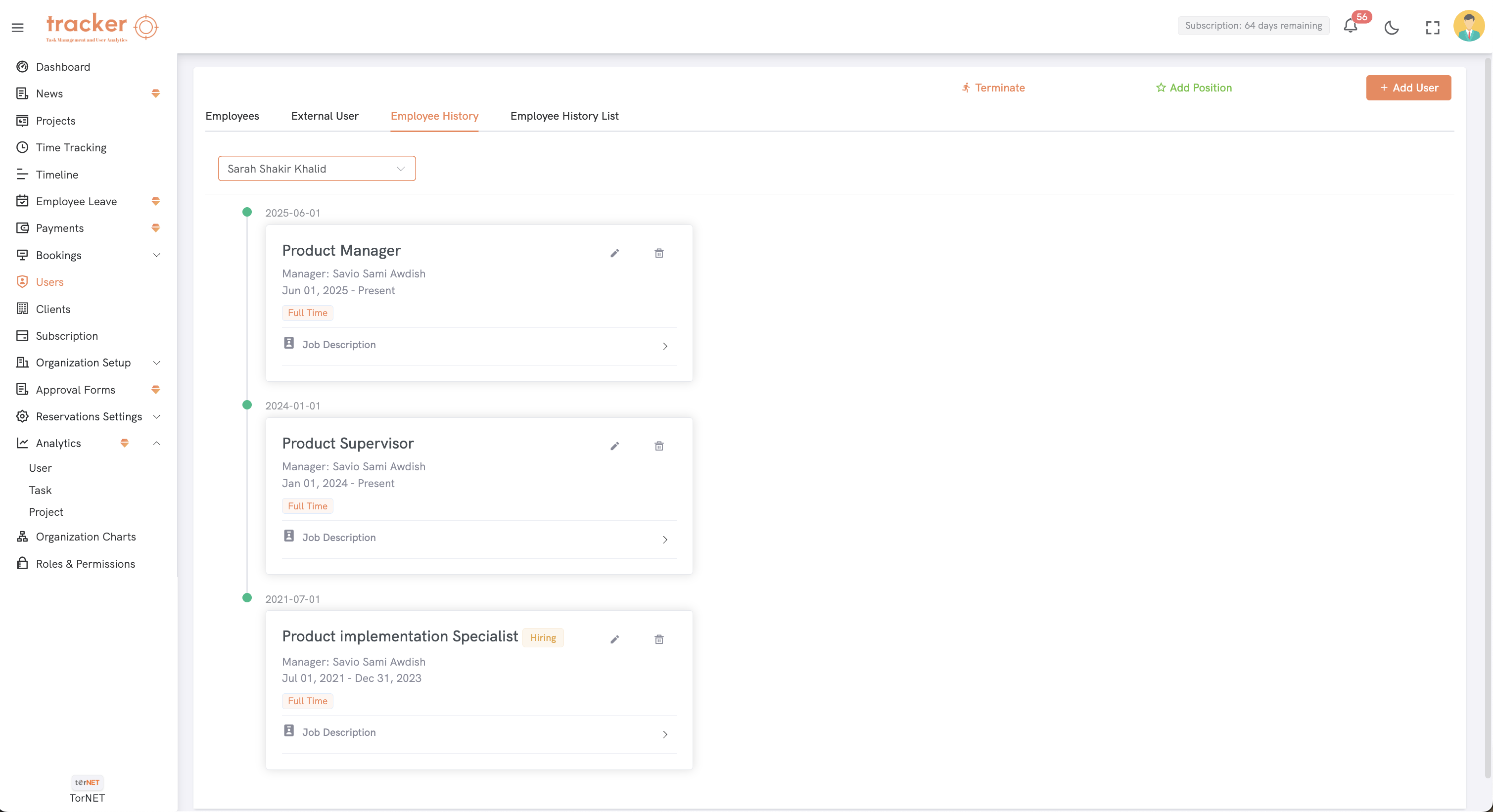 Employee History Dashboard